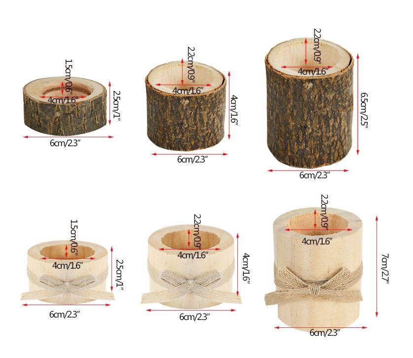 Lot de 3 bougeoirs bois rustique